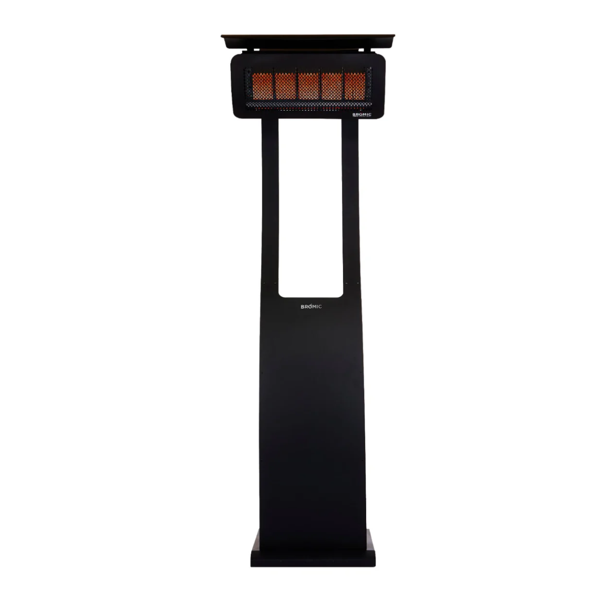 Vista frontal del calefactor portátil Bromic Tungsten 500 con ruedas