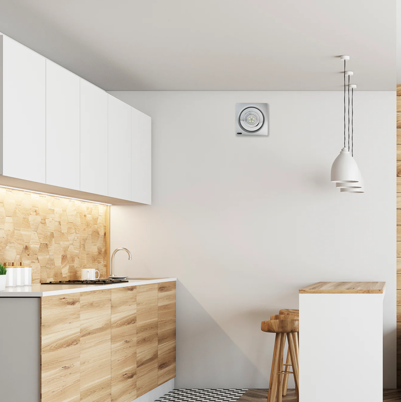 Extractor Orión 8″ satinado con lámpara LED, ventilación silenciosa y elegante para espacios interiores