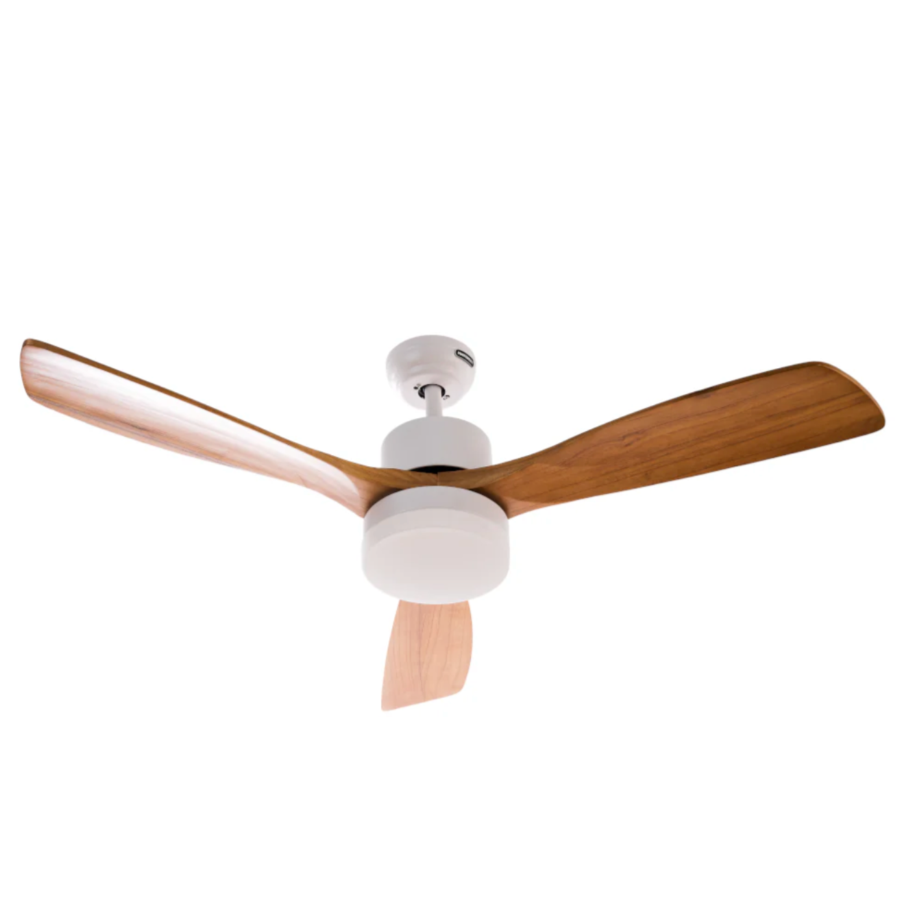 Ventilador Aria 52″ Blanco con detalles en madera vista frontal