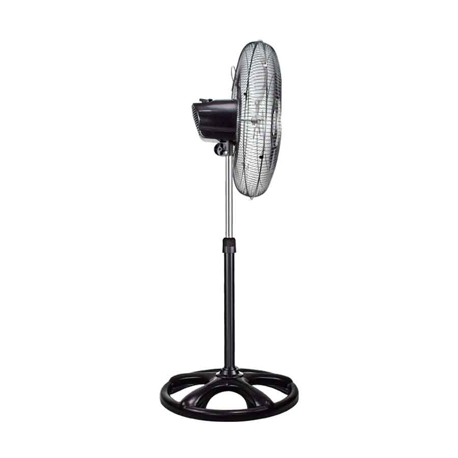 Vista lateral del ventilador MYTEK 3398PLUS mostrando altura ajustable de 88 a 134 cm