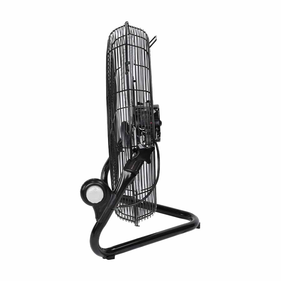 Detalle de la inclinación ajustable y el interruptor giratorio del ventilador MYTEK 3406 de piso y pared 150W