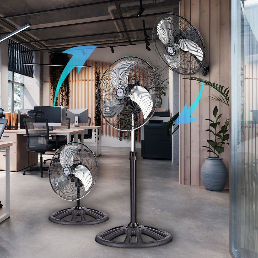 MYTEK| 3392 Ventilador Industrial PLUS de Pedestal 3 en 1 de 18’’, Altura ajustable hasta 131 cm, Aspas metálicas, 3 velocidades