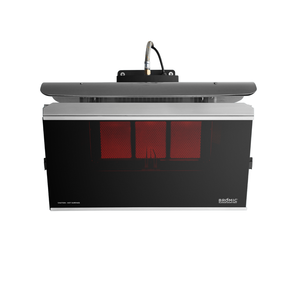 Calefactor a gas Bromic Platinum 300 vista frontal para terraza con cubierta para 