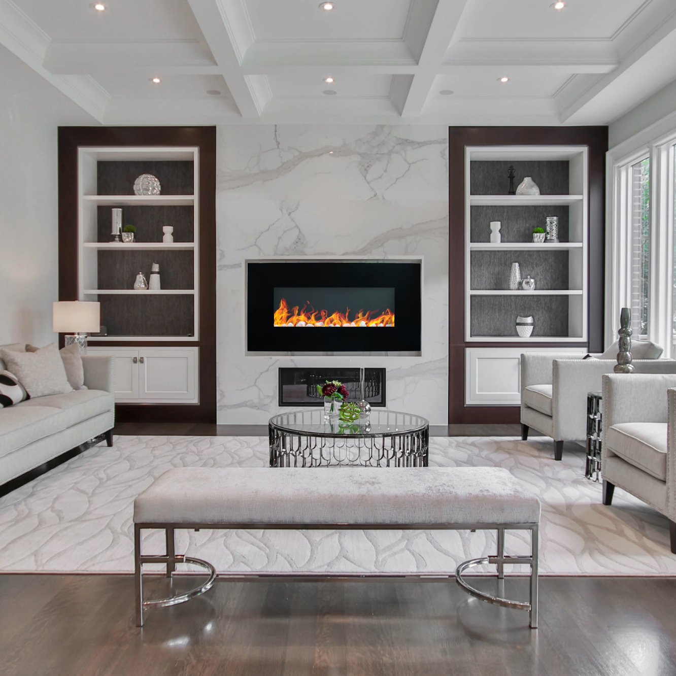 Chimenea eléctrica Milan instalada en una sala decorada foto 