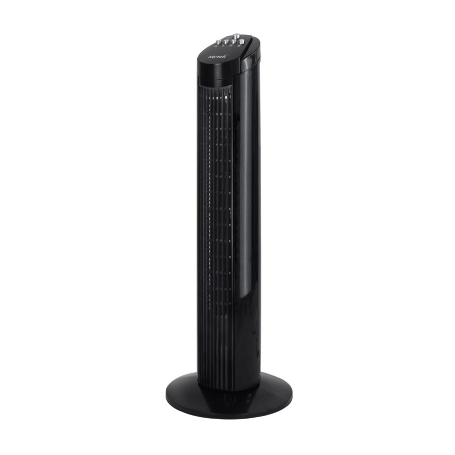 Detalle de la base y controles del ventilador de torre portátil MYTEK 3352 40W