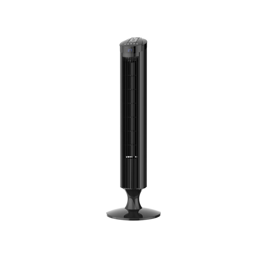 Ventilador de torre MYTEK 3430 en recámara — modo sueño y temporizador de apagado automátic