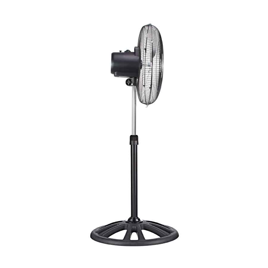 Vista lateral del ventilador MYTEK 3392PLUS mostrando altura ajustable de 88 a 131 cm
