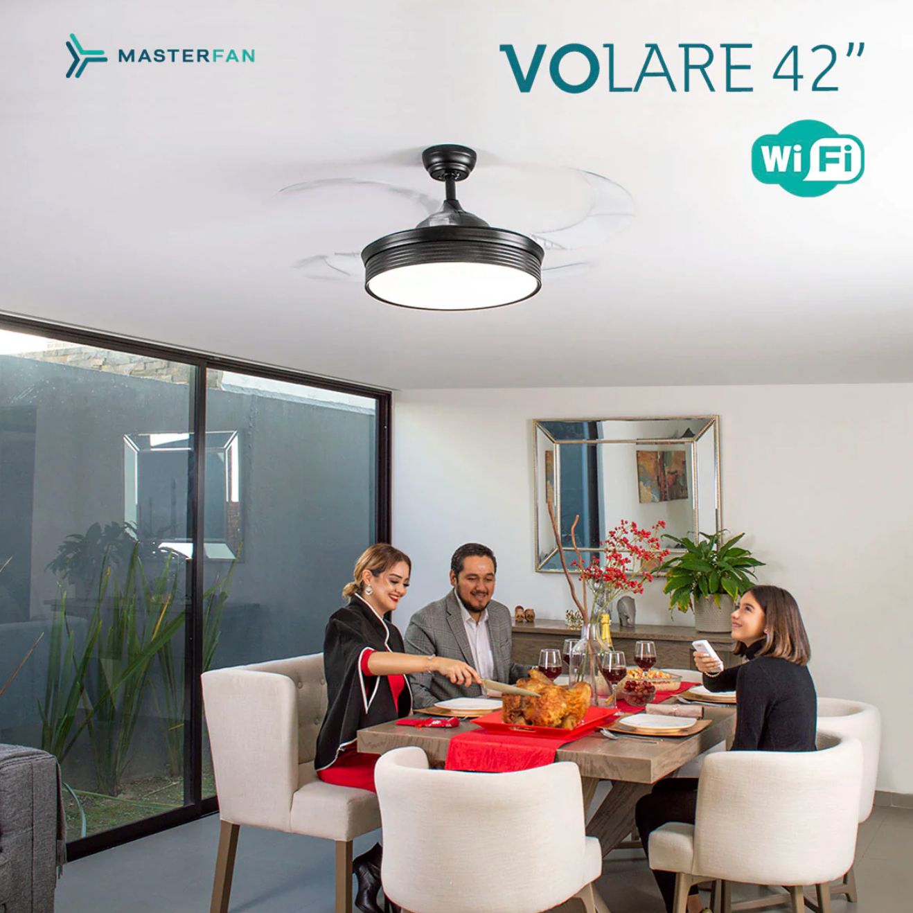 Ventilador Volare 42″ Negro funcionando en espacio medio